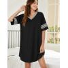 imageEkouaer Womens Nightgown Cotton Sleepwear Short Sleeve Sleep Shirt V Neck Color Block NightshirtAablack
