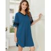 imageEkouaer Womens Nightgown Cotton Sleepwear Short Sleeve Sleep Shirt V Neck Color Block NightshirtAblue