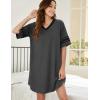 imageEkouaer Womens Nightgown Cotton Sleepwear Short Sleeve Sleep Shirt V Neck Color Block NightshirtAdark Grey