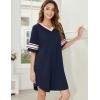 imageEkouaer Womens Nightgown Cotton Sleepwear Short Sleeve Sleep Shirt V Neck Color Block NightshirtAnavy Blue