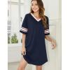 imageEkouaer Womens Nightgown Cotton Sleepwear Short Sleeve Sleep Shirt V Neck Color Block NightshirtAnavy Blue