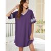 imageEkouaer Womens Nightgown Cotton Sleepwear Short Sleeve Sleep Shirt V Neck Color Block NightshirtApurple