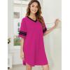 imageEkouaer Womens Nightgown Cotton Sleepwear Short Sleeve Sleep Shirt V Neck Color Block NightshirtArose Red