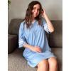 imageEkouaer Womens Nightgown Cotton Sleepwear Short Sleeve Sleep Shirt V Neck Color Block NightshirtAsky Blue