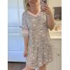 imageEkouaer Womens Nightgown Cotton Sleepwear Short Sleeve Sleep Shirt V Neck Color Block NightshirtBcoffee Grey