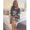 imageEkouaer Womens Nightgown Cotton Sleepwear Short Sleeve Sleep Shirt V Neck Color Block NightshirtCqueen Grey