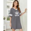 imageEkouaer Womens Nightgown Cotton Sleepwear Short Sleeve Sleep Shirt V Neck Color Block NightshirtCqueen Grey