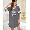 imageEkouaer Womens Nightgown Cotton Sleepwear Short Sleeve Sleep Shirt V Neck Color Block NightshirtCqueen Grey