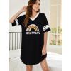 imageEkouaer Womens Nightgown Cotton Sleepwear Short Sleeve Sleep Shirt V Neck Color Block NightshirtCrainbow Black