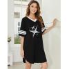 imageEkouaer Womens Nightgown Cotton Sleepwear Short Sleeve Sleep Shirt V Neck Color Block NightshirtCstar Black