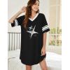 imageEkouaer Womens Nightgown Cotton Sleepwear Short Sleeve Sleep Shirt V Neck Color Block NightshirtCstar Black