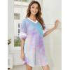 imageEkouaer Womens Nightgown Cotton Sleepwear Short Sleeve Sleep Shirt V Neck Color Block NightshirtTie Dye Purple