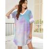 imageEkouaer Womens Nightgown Cotton Sleepwear Short Sleeve Sleep Shirt V Neck Color Block NightshirtTie Dye Purple