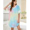 imageEkouaer Womens Nightgown Cotton Sleepwear Short Sleeve Sleep Shirt V Neck Color Block NightshirtTie Dye Yellow