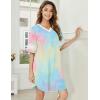 imageEkouaer Womens Nightgown Cotton Sleepwear Short Sleeve Sleep Shirt V Neck Color Block NightshirtTie Dye Yellow