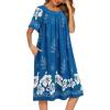 imageEkouaer Womens Nightgown Short Sleeve House Dress with PocketsFloral Print Mumu DressBlue Flower