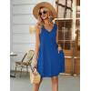 imageEkouaer Womens Nightgown Sleeveless Nightshirt V Neck Chemise Soft Print Night Dress Sleepwear with PocketsBlue