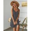 imageEkouaer Womens Nightgown Sleeveless Nightshirt V Neck Chemise Soft Print Night Dress Sleepwear with PocketsGrey