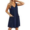 imageEkouaer Womens Nightgown Sleeveless Nightshirt V Neck Chemise Soft Print Night Dress Sleepwear with PocketsNavy