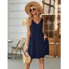 imageEkouaer Womens Nightgown Sleeveless Nightshirt V Neck Chemise Soft Print Night Dress Sleepwear with PocketsNavy