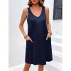 imageEkouaer Womens Nightgown Sleeveless Nightshirt V Neck Chemise Soft Print Night Dress Sleepwear with PocketsNavy
