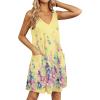imageEkouaer Womens Nightgown Sleeveless Nightshirt V Neck Chemise Soft Print Night Dress Sleepwear with PocketsYellow Multi Border