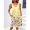 imageEkouaer Womens Nightgown Sleeveless Nightshirt V Neck Chemise Soft Print Night Dress Sleepwear with PocketsYellow Multi Border