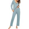 imageEkouaer Womens Pajama Sets V Neck Loungewear Long Sleeve Pj Sets 2 Piece Lounge Sets for Women Soft Sleepwear for All SeasonsAqua Green