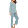 imageEkouaer Womens Pajama Sets V Neck Loungewear Long Sleeve Pj Sets 2 Piece Lounge Sets for Women Soft Sleepwear for All SeasonsAqua Green