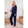 imageEkouaer Womens Pajama Sets V Neck Loungewear Long Sleeve Pj Sets 2 Piece Lounge Sets for Women Soft Sleepwear for All SeasonsDark Blue