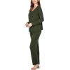 imageEkouaer Womens Pajama Sets V Neck Loungewear Long Sleeve Pj Sets 2 Piece Lounge Sets for Women Soft Sleepwear for All SeasonsDark Green