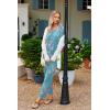 imageEkouaer Womens Pajama Sets V Neck Loungewear Long Sleeve Pj Sets 2 Piece Lounge Sets for Women Soft Sleepwear for All SeasonsGreen Blue Flowers