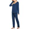 imageEkouaer Womens Pajama Sets V Neck Loungewear Long Sleeve Pj Sets 2 Piece Lounge Sets for Women Soft Sleepwear for All SeasonsNavy Blue
