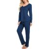 imageEkouaer Womens Pajama Sets V Neck Loungewear Long Sleeve Pj Sets 2 Piece Lounge Sets for Women Soft Sleepwear for All SeasonsNavy Blue
