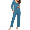 imageEkouaer Womens Pajama Sets V Neck Loungewear Long Sleeve Pj Sets 2 Piece Lounge Sets for Women Soft Sleepwear for All SeasonsPeacock Blue