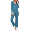 imageEkouaer Womens Pajama Sets V Neck Loungewear Long Sleeve Pj Sets 2 Piece Lounge Sets for Women Soft Sleepwear for All SeasonsPeacock Blue