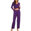 imageEkouaer Womens Pajama Sets V Neck Loungewear Long Sleeve Pj Sets 2 Piece Lounge Sets for Women Soft Sleepwear for All SeasonsPurple