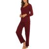 imageEkouaer Womens Pajama Sets V Neck Loungewear Long Sleeve Pj Sets 2 Piece Lounge Sets for Women Soft Sleepwear for All SeasonsWine Red