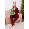 imageEkouaer Womens Pajama Sets V Neck Loungewear Long Sleeve Pj Sets 2 Piece Lounge Sets for Women Soft Sleepwear for All SeasonsWine Red