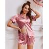 imageEkouaer Womens Silk Satin Pajamas Short Sleeve Sleepwear Soft Button Down Loungewear 2 Piece PJS Shorts Set SXXLDusty Rose