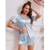 imageEkouaer Womens Silk Satin Pajamas Short Sleeve Sleepwear Soft Button Down Loungewear 2 Piece PJS Shorts Set SXXLLight Blue With Red Piping