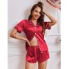 imageEkouaer Womens Silk Satin Pajamas Short Sleeve Sleepwear Soft Button Down Loungewear 2 Piece PJS Shorts Set SXXLRed
