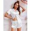 imageEkouaer Womens Silk Satin Pajamas Short Sleeve Sleepwear Soft Button Down Loungewear 2 Piece PJS Shorts Set SXXLWhite With Pink Piping