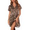 imageEkouaer Satin Nightgowns for Women Button Down Nightshirts Silk Sleepshirts Short Sleeve Boyfriend Sleepwear SXXXLBrown Leopard