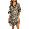 imageEkouaer Womens Nightgown Cotton Sleepwear Short Sleeve Sleep Shirt V Neck Color Block NightshirtBleopard