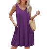 imageEkouaer Womens Nightgown Sleeveless Nightshirt V Neck Chemise Soft Print Night Dress Sleepwear with PocketsPurple