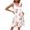 imageEkouaer Womens Nightgown Sleeveless Nightshirt V Neck Chemise Soft Print Night Dress Sleepwear with PocketsWhite With Rose