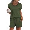 imageEkouaer Womens Pajama Sets 2 Piece Soft Short Sleeve Top and Shorts Sleepwear Round Neck Pjs Lounge Set with PocketsArmy Green