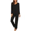 imageEkouaer Womens Pajama Sets V Neck Loungewear Long Sleeve Pj Sets 2 Piece Lounge Sets for Women Soft Sleepwear for All SeasonsA01black
