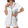 imageEkouaer Womens Silk Satin Pajama Set Short Sleeve PJs 2 Piece Lounge Set Button Down Top and Shorts Soft Sleepwear White L